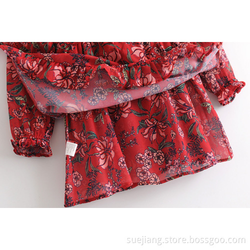 Women Clothing Flower Printing Loose Dress with Bow